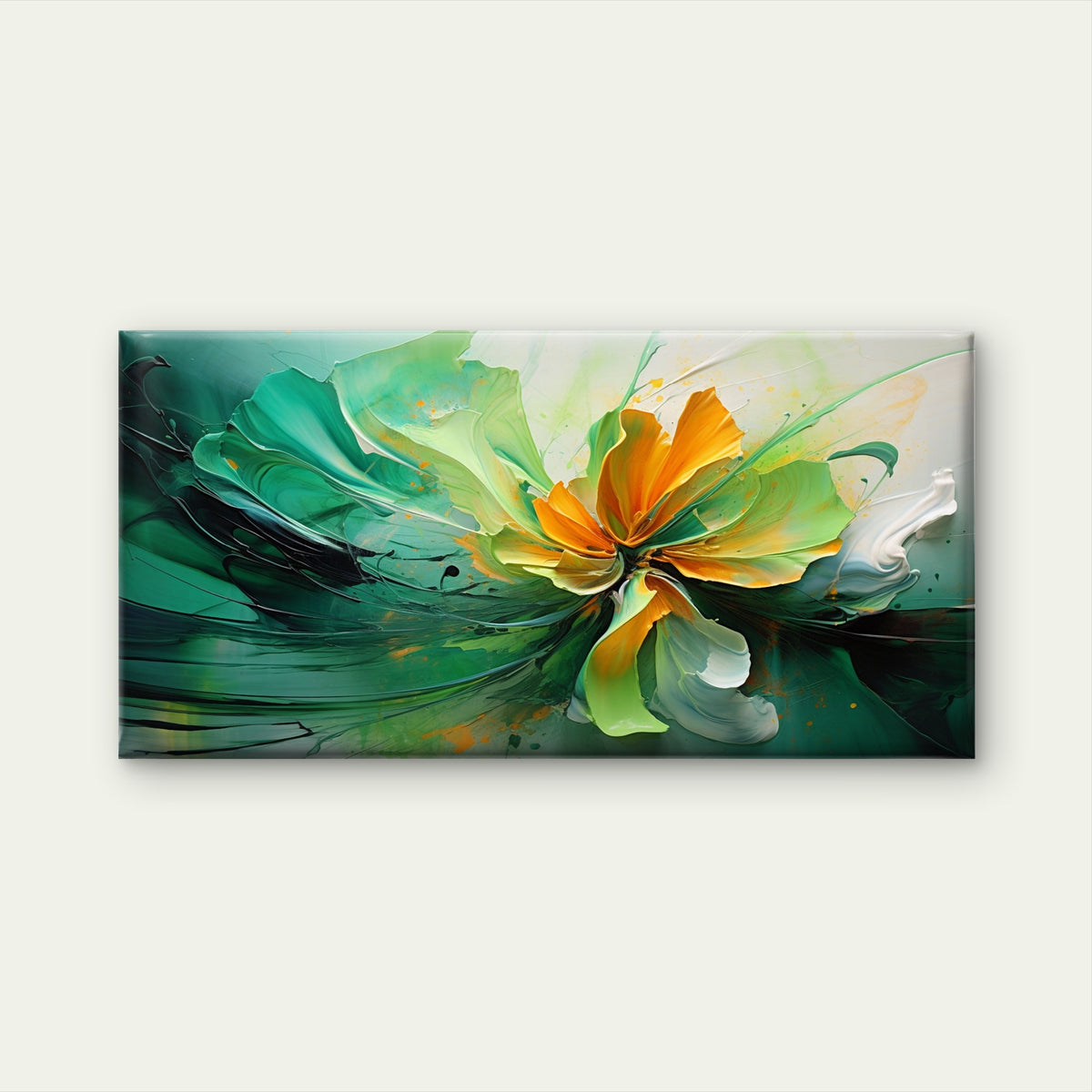 Abstract Green Gold Flower Wall Art Canvas Office Home Room Framed 120x60cm