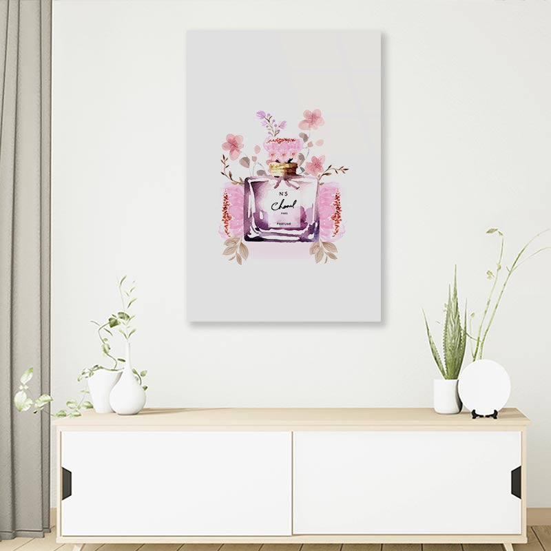 Perfume With Pink Flowers with Flowers 3D Design Acrylic Glass Print Tempered Glass Wall Art 100% Made in Australia Ready to Hang