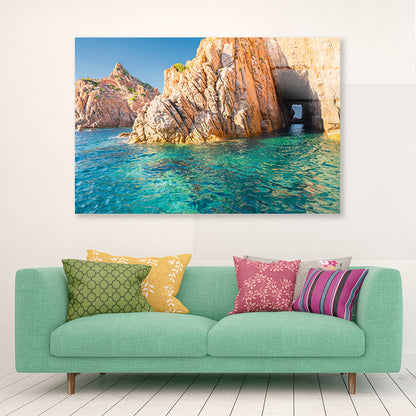 Clear Blue Ocean with Rocky Cave Acrylic Glass Print Tempered Glass Wall Art 100% Made in Australia Ready to Hang