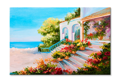 Terrace Near The Sea Oil Painting Wall Art Limited Edition High Quality Print Stretched Canvas None
