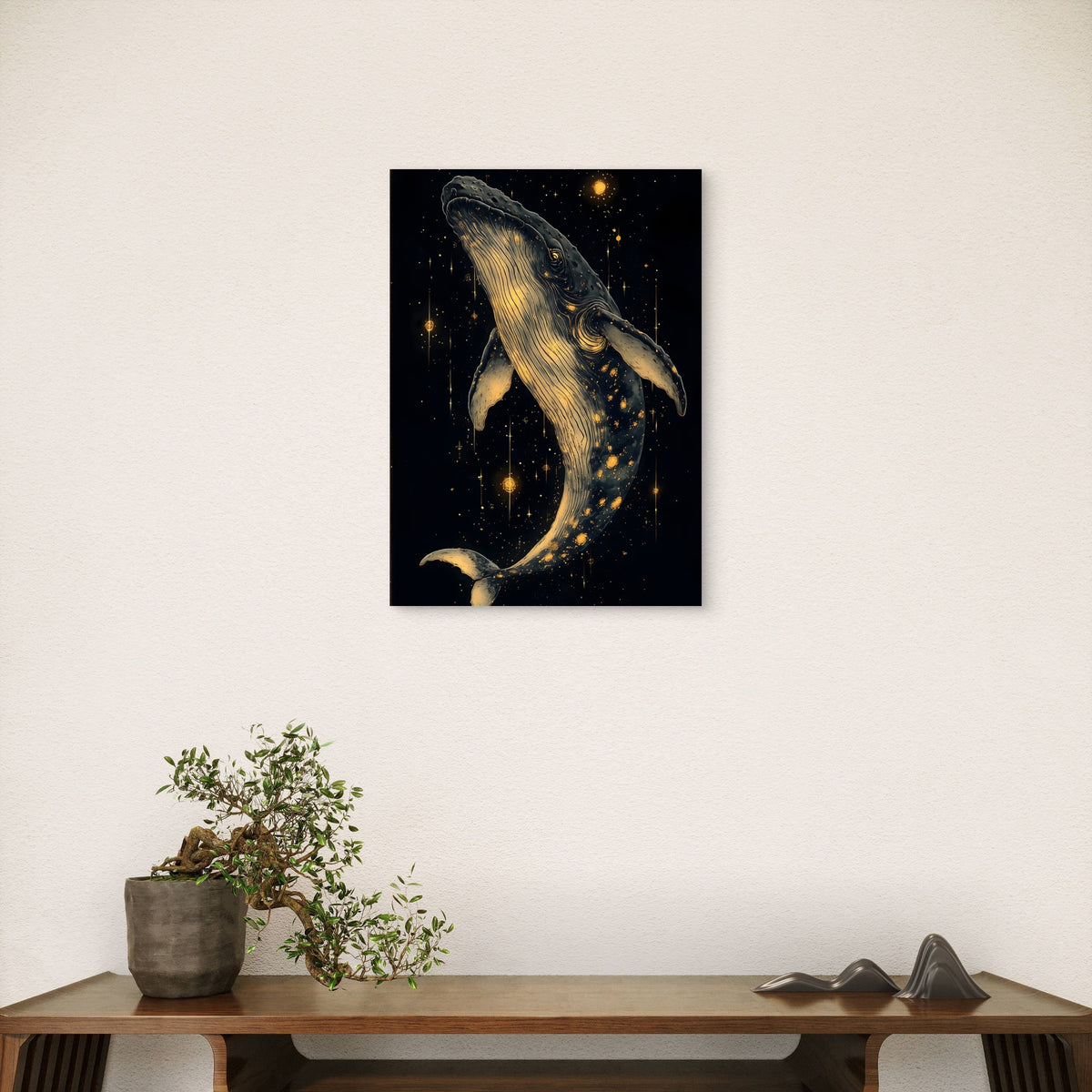 Celestial Gold Humpback Whale 40x60cm Metal Print Ready to Hang