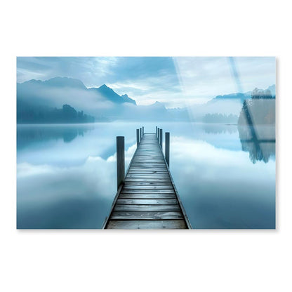 Dock On a Lake with Mountains in The Background  Acrylic Glass Print Tempered Glass Wall Art 100% Made in Australia Ready to Hang