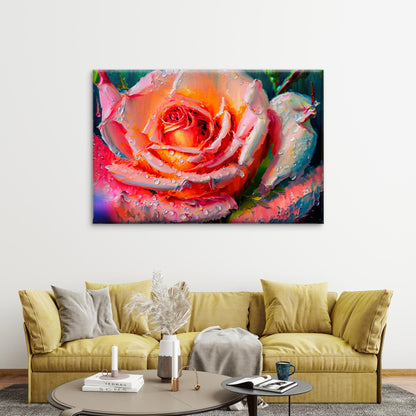 Dewy Pink Rose Oil Bloom Painting Wall Art Decor 100% Australian Made - Bella Home Decor