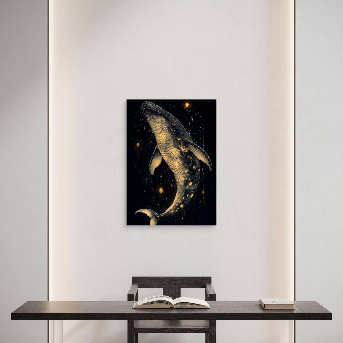 Celestial Gold Humpback Whale 40x60cm Metal Print Ready to Hang