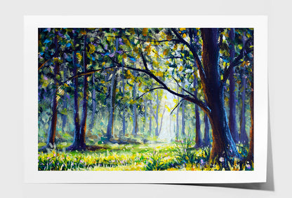 Sun Forest Green Trees Watercolor Painting Wall Art Limited Edition High Quality Print Unframed Roll Canvas None