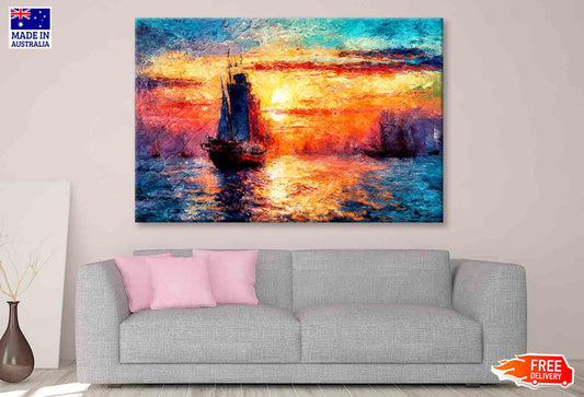 Seascape Paintings with Sunset Background Wall Art Limited Edition High Quality Print