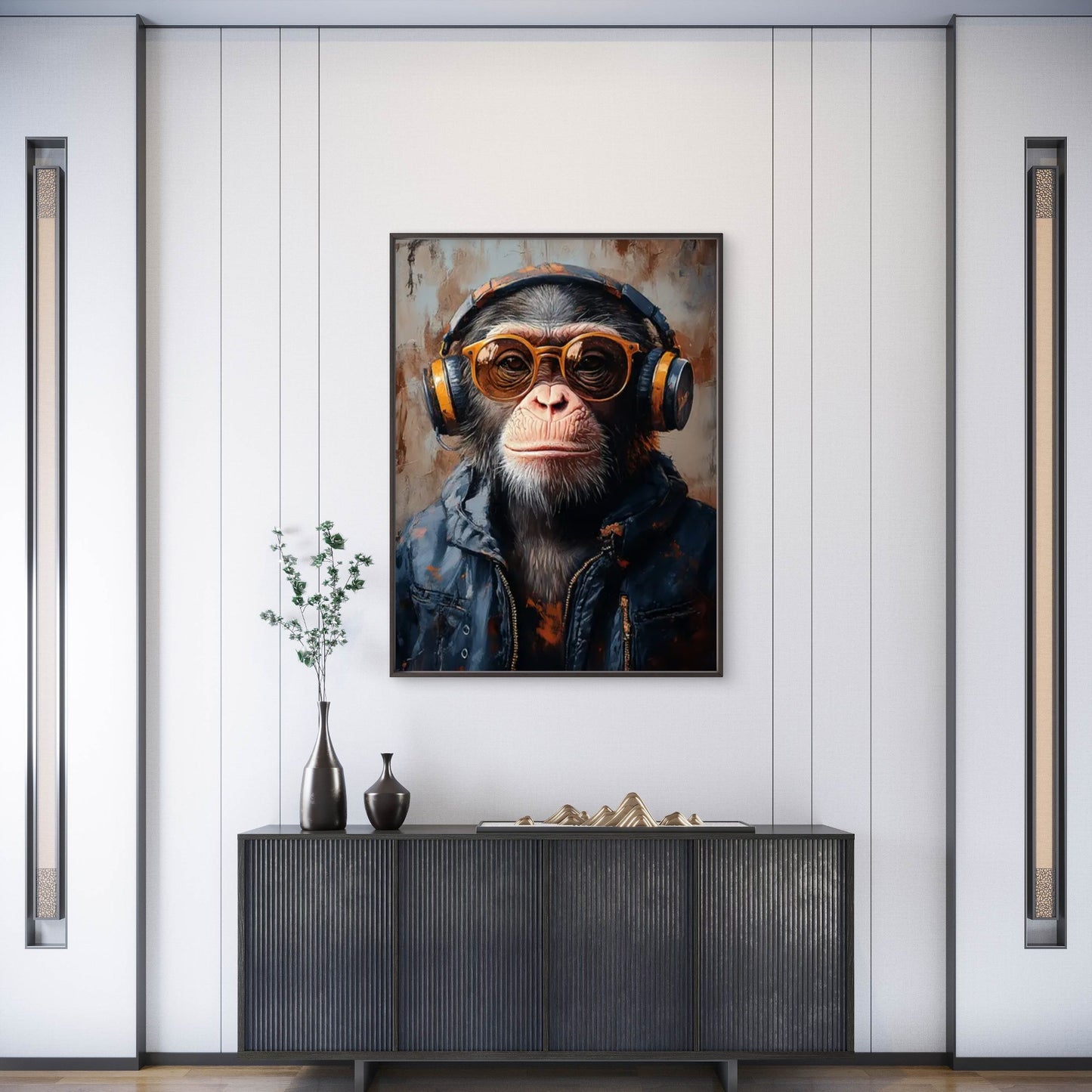 Graffiti Monkey with Headphones and Trendy Glasses Fashion Home Decor Premium Quality Poster Print Choose Your Sizes