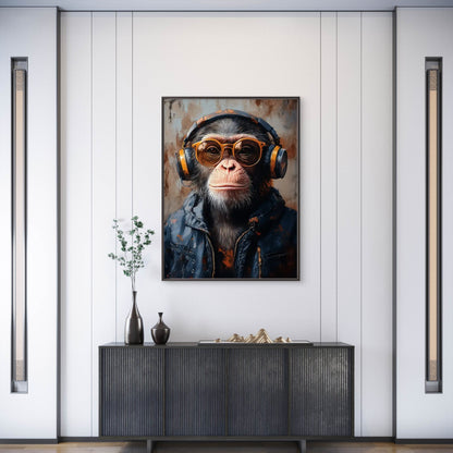 Graffiti Monkey with Headphones and Trendy Glasses Fashion Home Decor Premium Quality Poster Print Choose Your Sizes