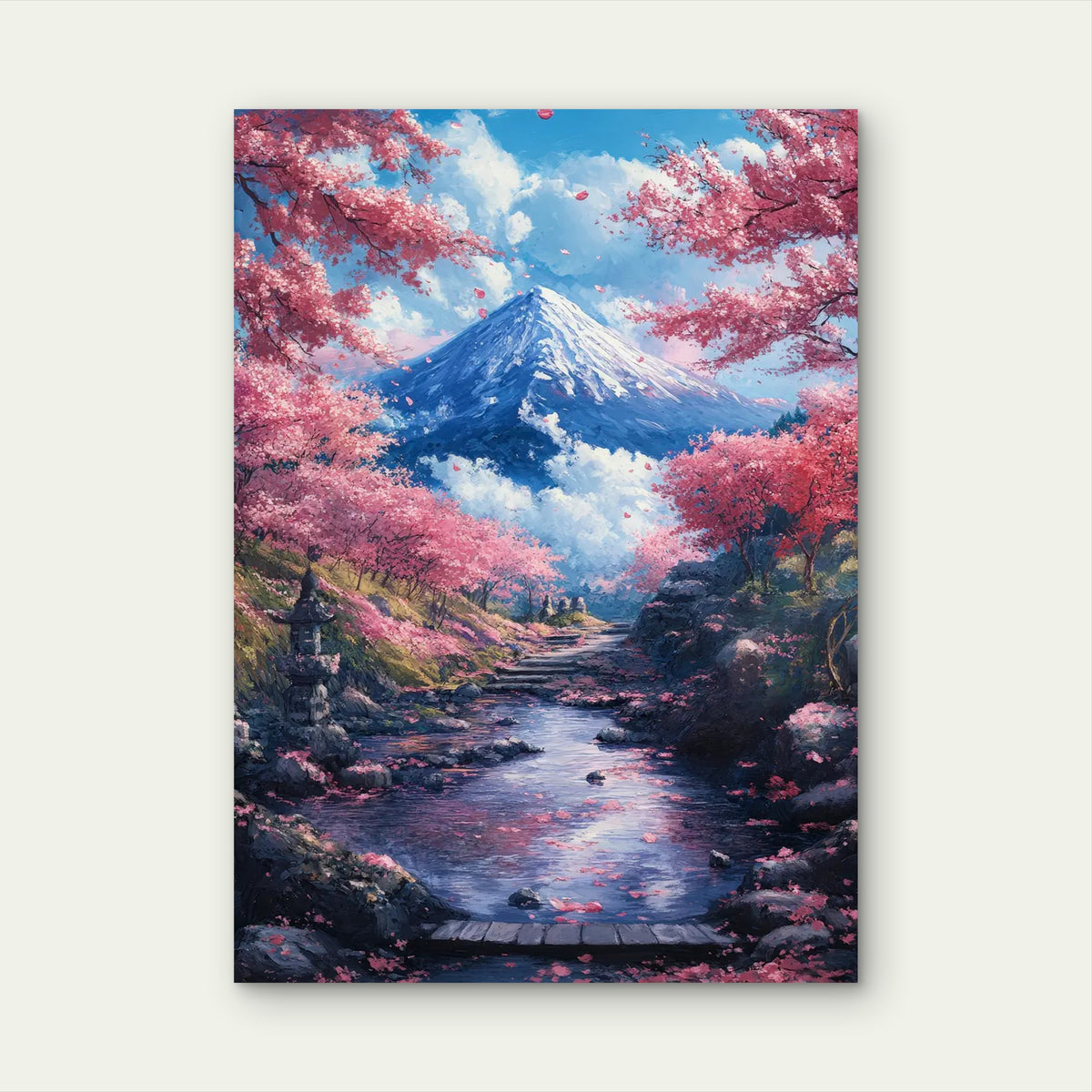 Fuji Mountain Pink Cherry Blossom Path 40x60cm Metal Print Ready to Hang