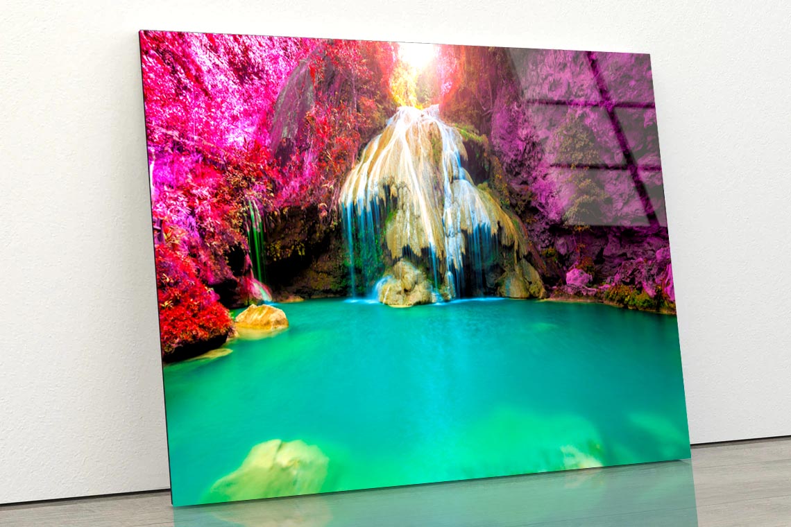 Wonderful Waterfall with Colorful Tree in Thailand Acrylic Glass Print Tempered Glass Wall Art 100% Made in Australia Ready to Hang