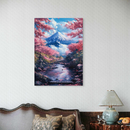 Fuji Mountain Pink Cherry Blossom Path 40x60cm Metal Print Ready to Hang