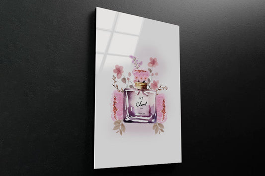 Perfume With Pink Flowers with Flowers 3D Design Acrylic Glass Print Tempered Glass Wall Art 100% Made in Australia Ready to Hang