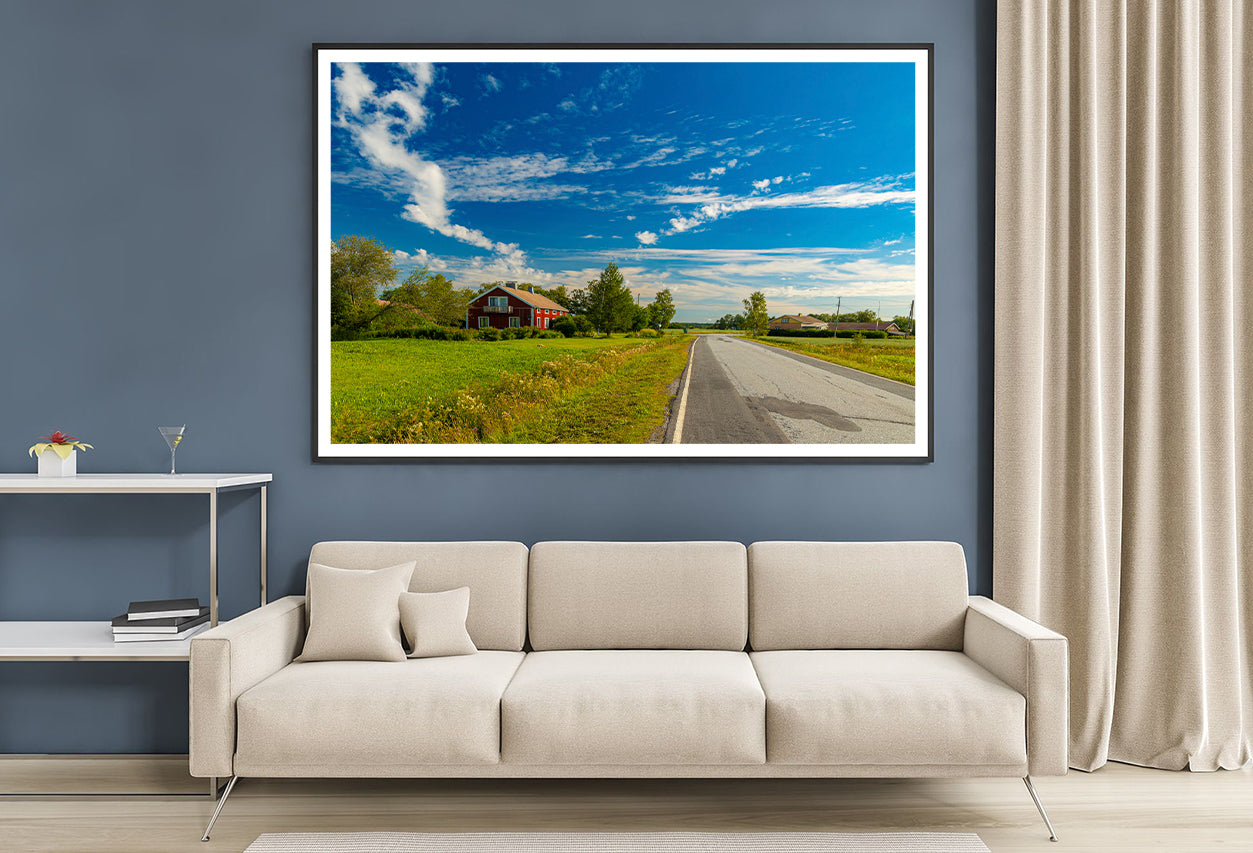 A Rural Road with Grass and Trees under a Cloudy Sky Home Decor Premium Quality Poster Print Choose Your Sizes