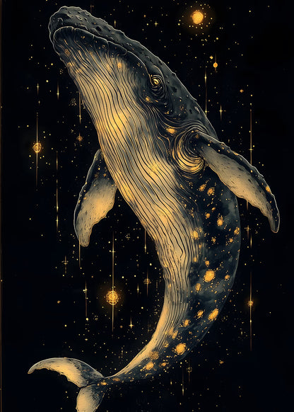 Celestial Gold Humpback Whale 40x60cm Metal Print Ready to Hang