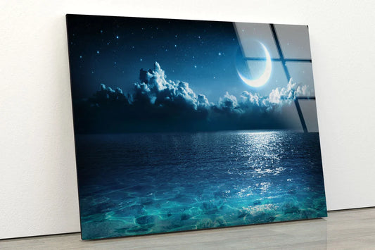 Moon Over Sea Night UV Direct Aluminum Print Australian Made Quality