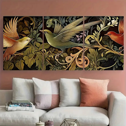 3pcs Victorian Bird Green Botanical Metal Print Ready to Hang Art