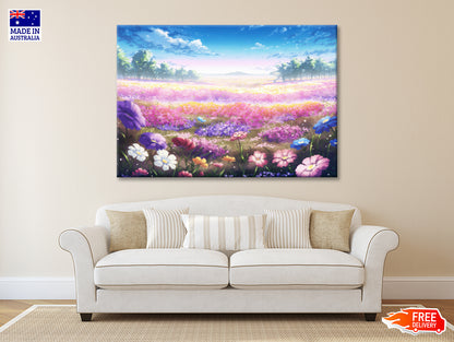 A Field of Purple & Violet Flowers under a Sky Print 100% Australian Made