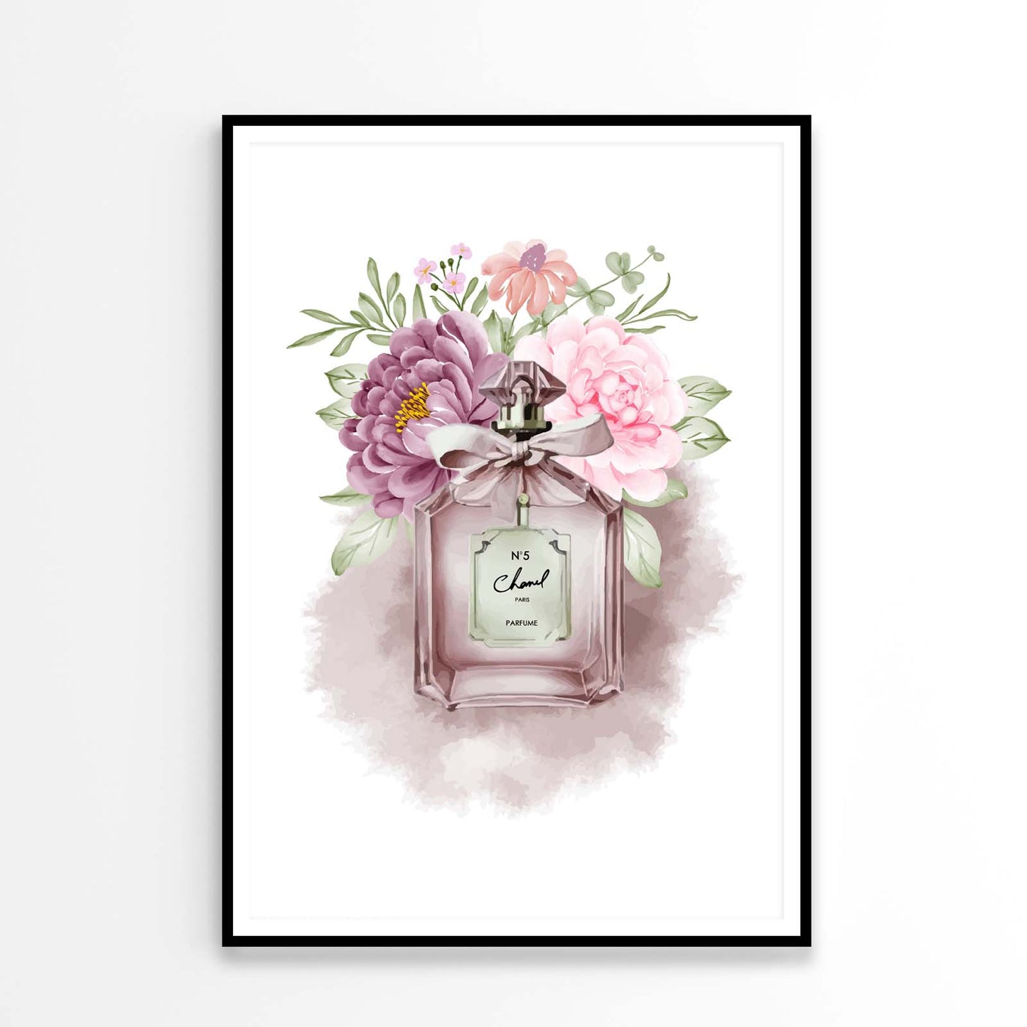 Elegant Fashion Bottle with Pink Flowers Design Home Decor Premium Quality Poster Print Choose Your Sizes