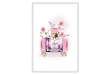 Perfume With Pink Flowers Wall Art Limited Edition High Quality Print Canvas Box Framed White