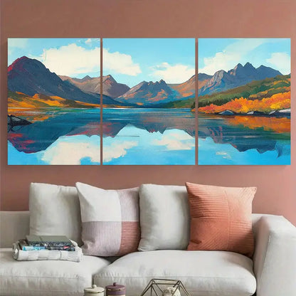 3pcs Mountain Range Crystal Clear Lake Metal Print Ready to Hang Art