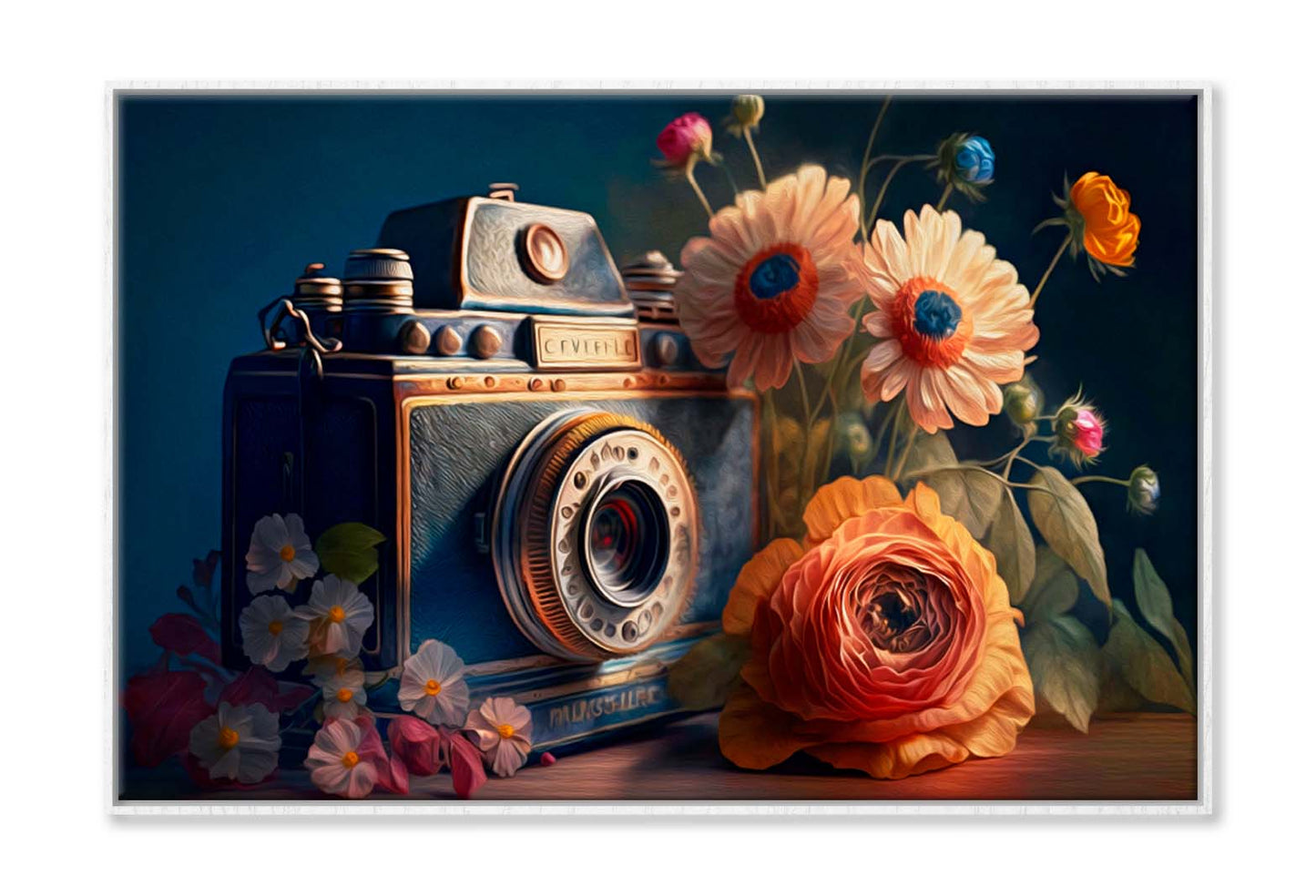 Retro Photo Camera & Fresh Flowers Wall Art Limited Edition High Quality Print