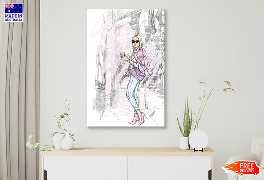Pink Girl With Fashion Store Wall Art Limited Edition High Quality Print