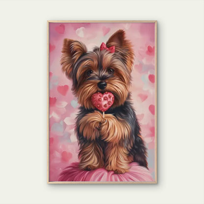 Adorable Yorkie with Heart-Shaped Lollipop Fashion Home Decor Premium Quality Poster Print Choose Your Sizes