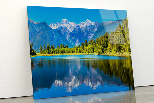 Mountain Cook with Lake Matheson Acrylic Glass Print Tempered Glass Wall Art 100% Made in Australia Ready to Hang