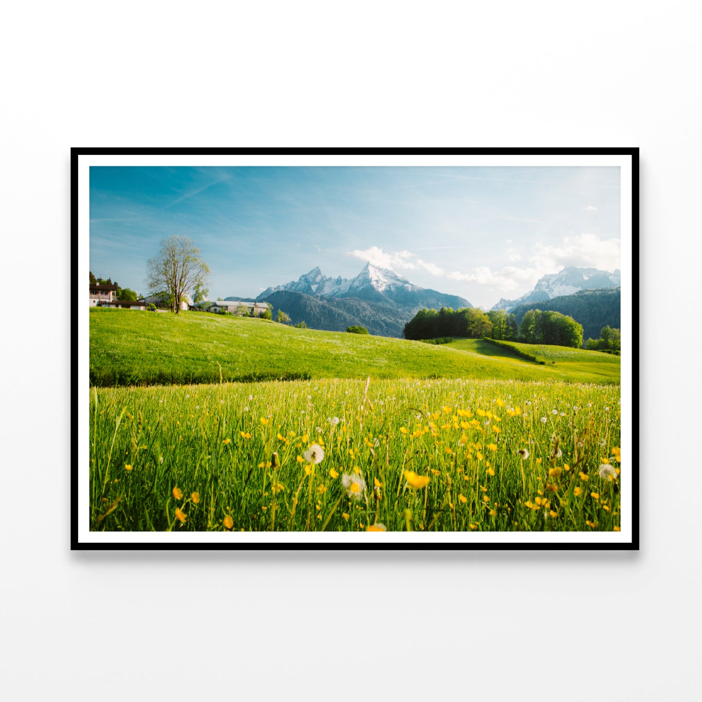 Blooming Meadows with Mountains in springtime Home Decor Premium Quality Poster Print Choose Your Sizes