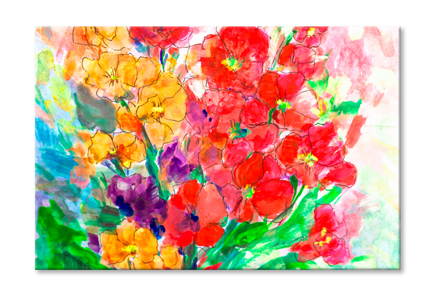 Vivid Flowers Oil Painting Wall Art Limited Edition High Quality Print Stretched Canvas None