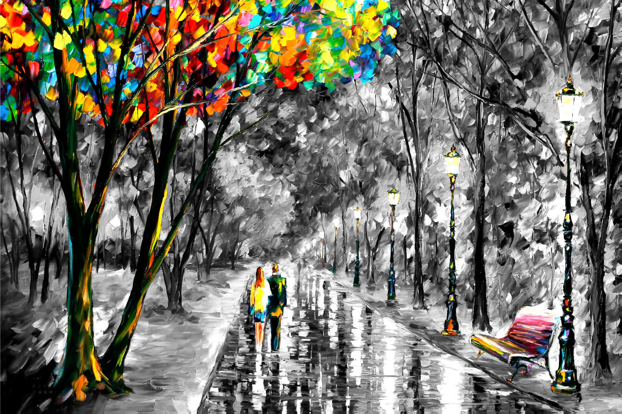 Black And White Couple Night Street Wall Art Decor 100% Australian Made