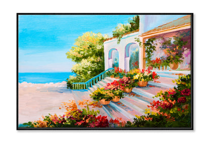Terrace Near The Sea Oil Painting Wall Art Limited Edition High Quality Print Canvas Box Framed Black