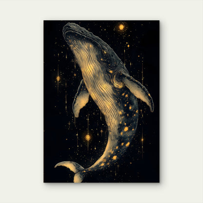 Celestial Gold Humpback Whale 60x90cm Metal Print Ready to Hang
