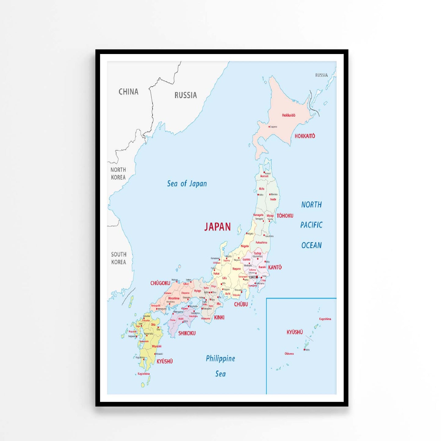 Japan Administrative Map Home Decor Premium Quality Poster Print Choose Your Sizes