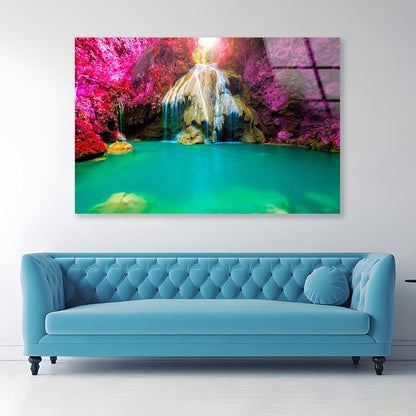 Wonderful Waterfall with Colorful Tree in Thailand Acrylic Glass Print Tempered Glass Wall Art 100% Made in Australia Ready to Hang