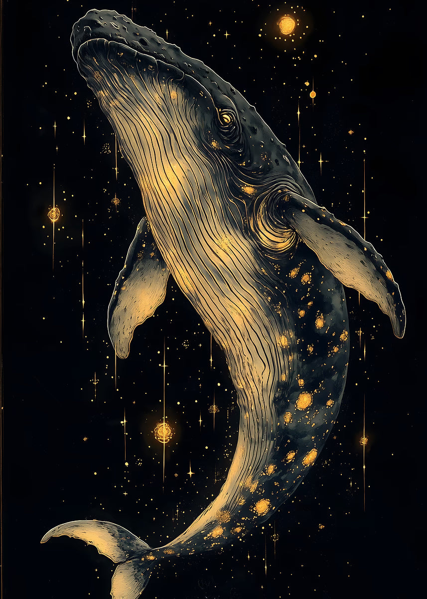 Celestial Gold Humpback Whale 60x90cm Metal Print Ready to Hang
