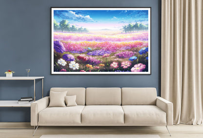 A Field of Purple & Violet Flowers under a Sky Home Decor Premium Quality Poster Print Choose Your Sizes