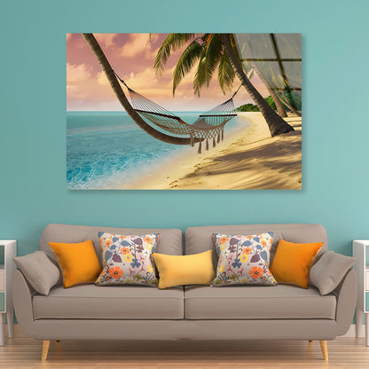 Hammock on the Beach Acrylic Glass Print Tempered Glass Wall Art 100% Made in Australia Ready to Hang