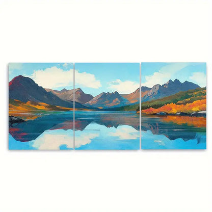 3pcs Mountain Range Crystal Clear Lake Metal Print Ready to Hang Art
