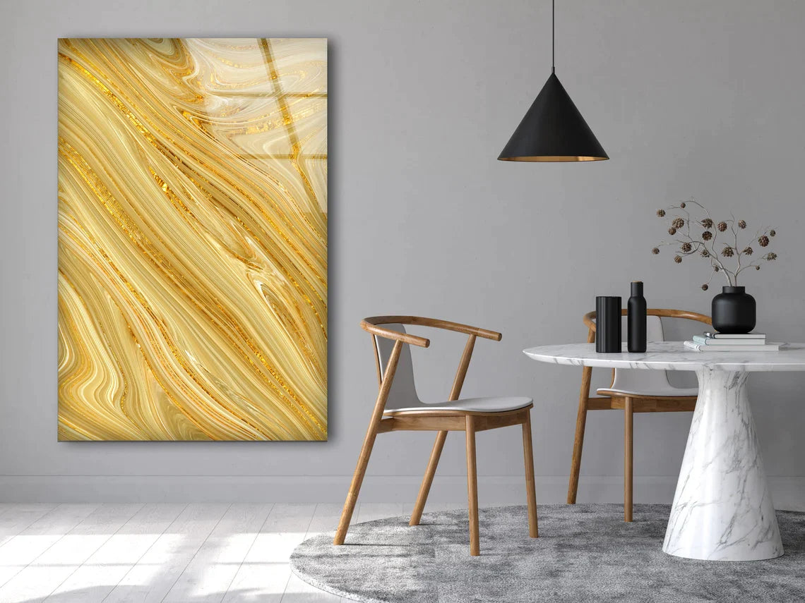 Gold Yellow Abstract UV Direct Aluminum Print Australian Made Quality