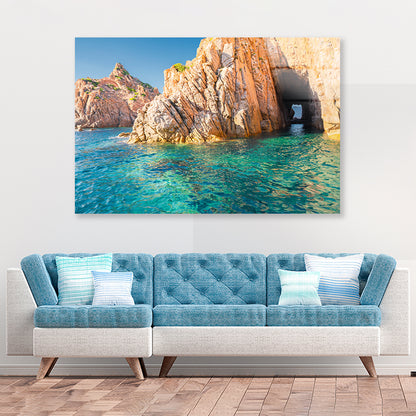 Clear Blue Ocean with Rocky Cave Acrylic Glass Print Tempered Glass Wall Art 100% Made in Australia Ready to Hang