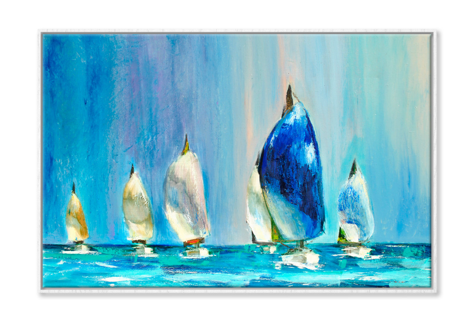 New Hope, Yachts Sailing Regatta Oil Painting Wall Art Limited Edition High Quality Print Canvas Box Framed White