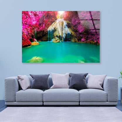 Wonderful Waterfall with Colorful Tree in Thailand Acrylic Glass Print Tempered Glass Wall Art 100% Made in Australia Ready to Hang