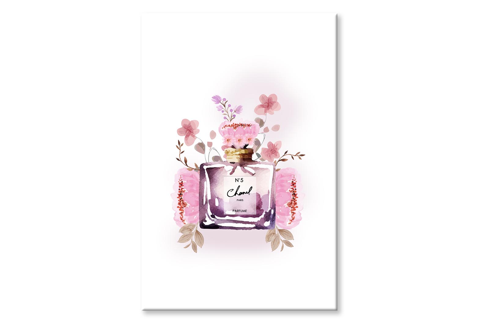 Perfume With Pink Flowers Wall Art Limited Edition High Quality Print Stretched Canvas None