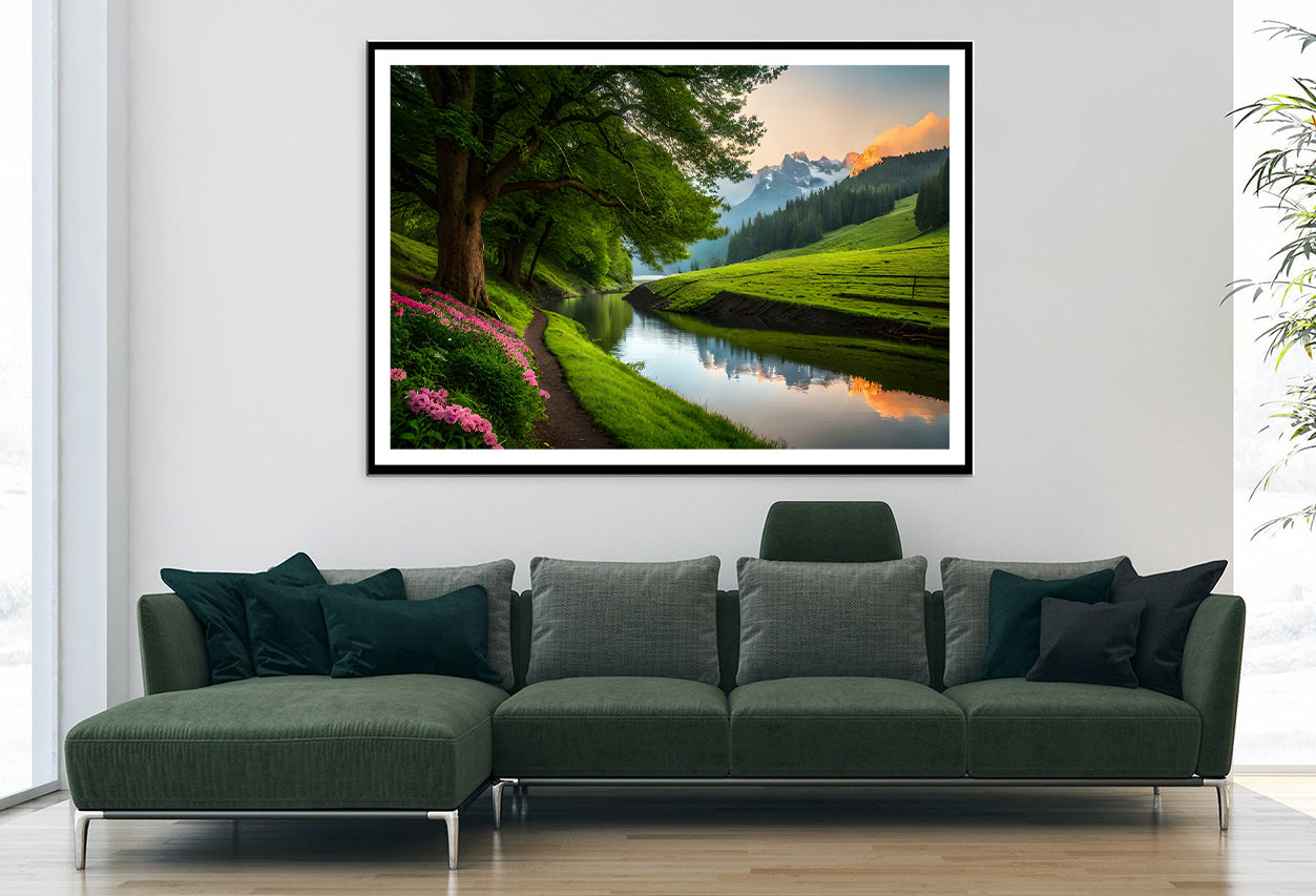 Serene River with Trees Home Decor Premium Quality Poster Print Choose Your Sizes