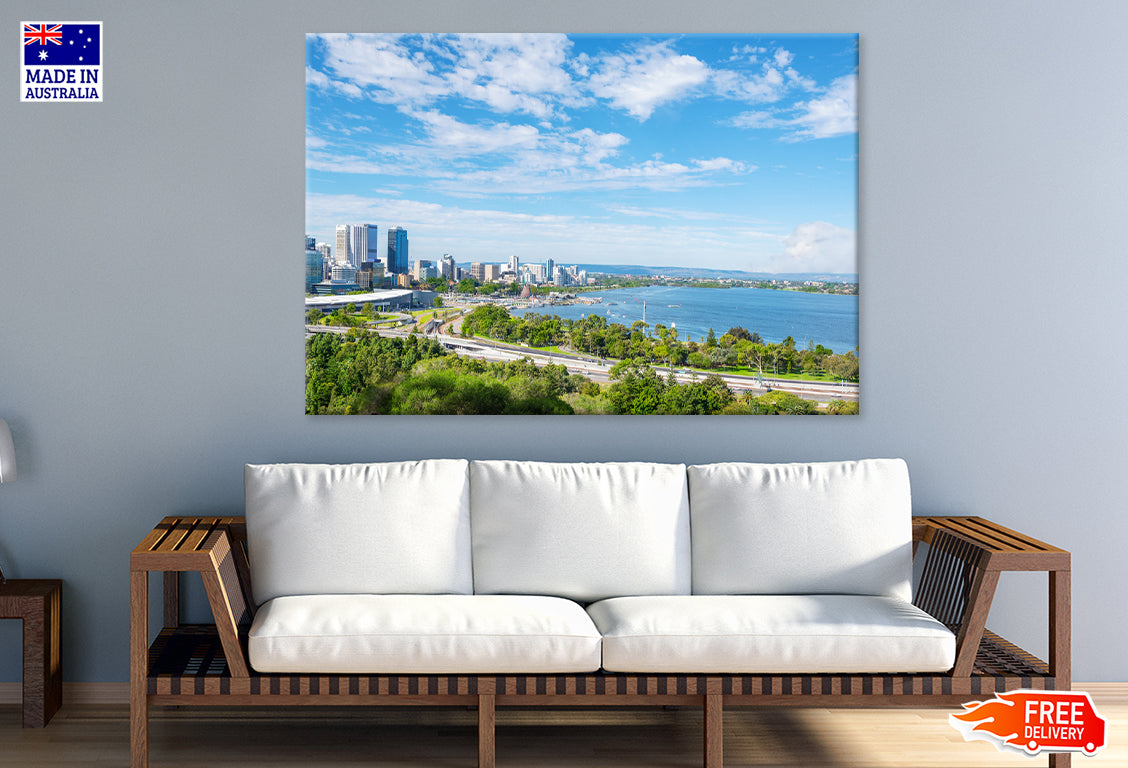 Skyline of Perth city central Print 100% Australian Made