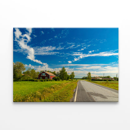 A Rural Road with Grass and Trees under a Cloudy Sky Print 100% Australian Made