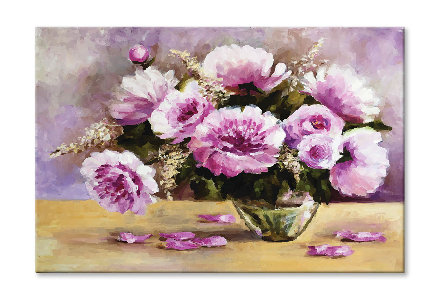 Flower Vase & Flower Petals Lay On The Table Oil Painting Limited Edition High Quality Print Stretched Canvas None