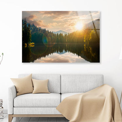 Peaceful Green Outdoor Environment with Lake Acrylic Glass Print Tempered Glass Wall Art 100% Made in Australia Ready to Hang