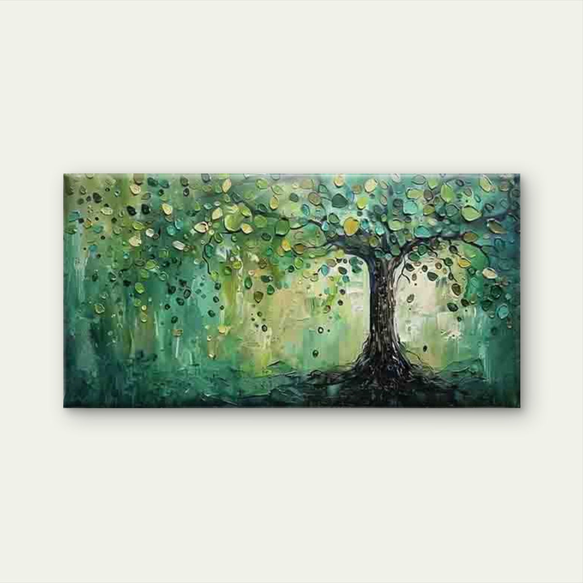 Abstract Tree with Green Leaves Wall Art Canvas Office Home Room Framed 120x60cm